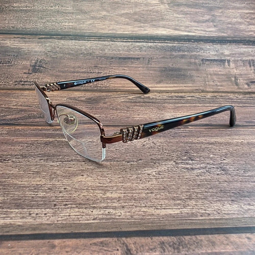 Vogue VO 3813-B 811 Brown Tortoise Crystal Semi Rimless Eyeglasses 51-17-135